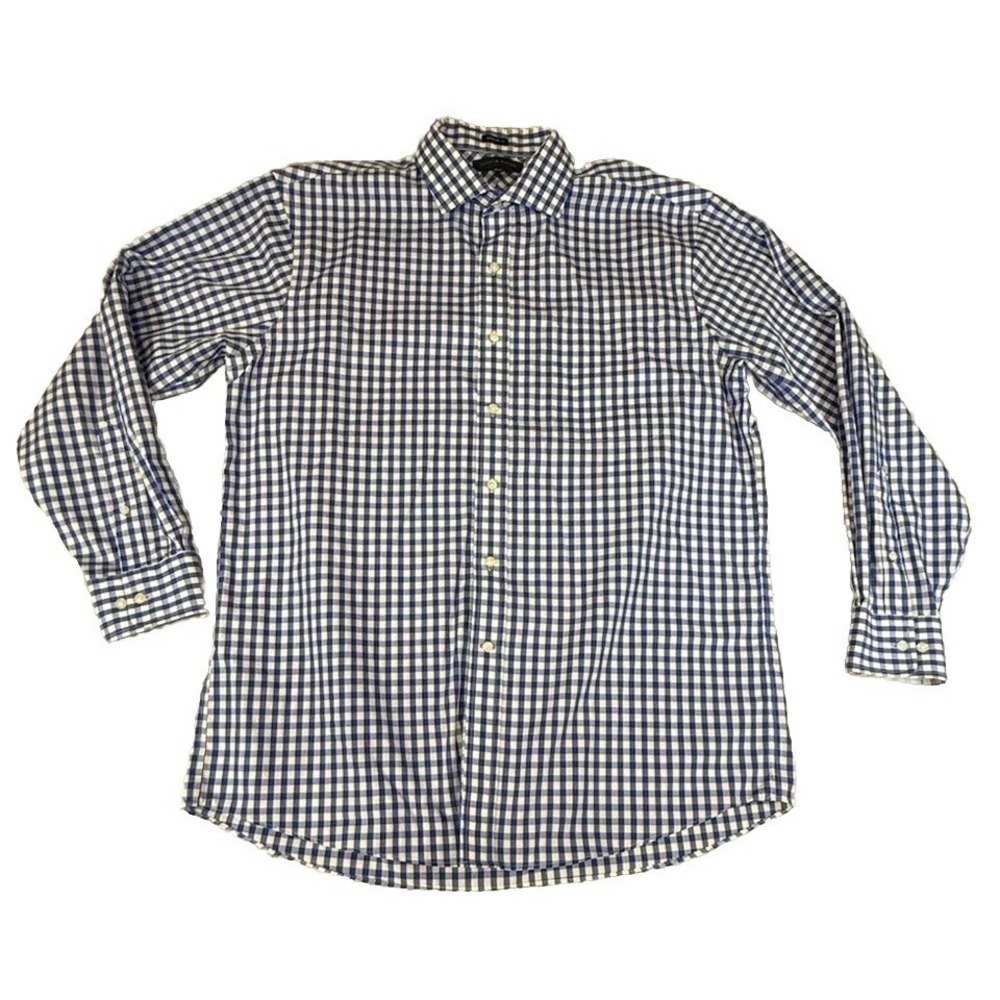 Tommy Hilfiger Mens Long Slve Button Down Shirt 16 1/2  34-35 Blue White Plaid
